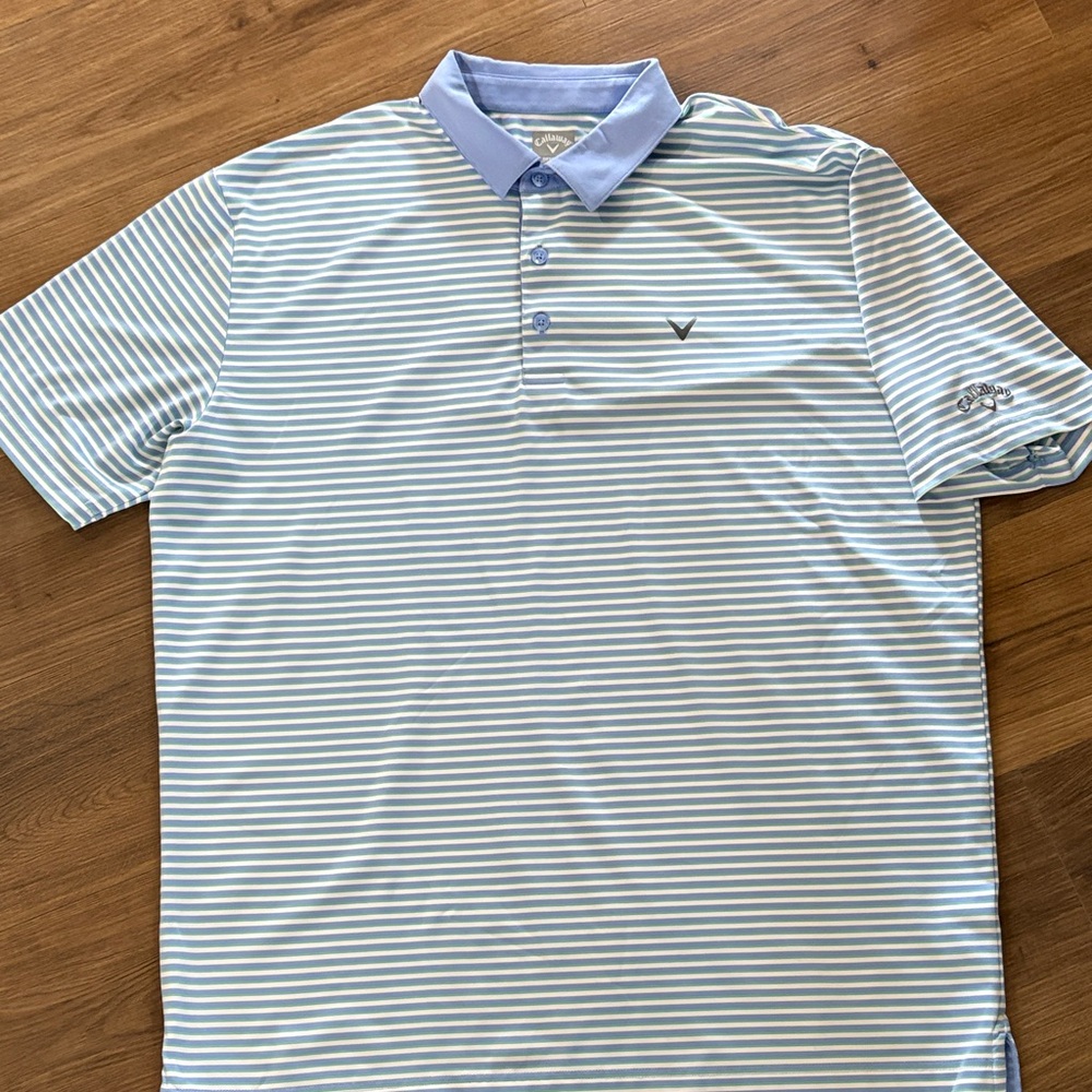 Callaway Light Blue and White Striped Men’s Polo